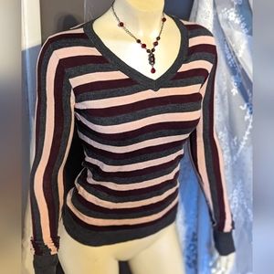 '90s Y2k style v neck sexy stripe Worthington long sleeve sweater small sporty